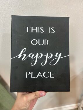 Bella Canvas Black and White 'Happy Place' Canvas Art